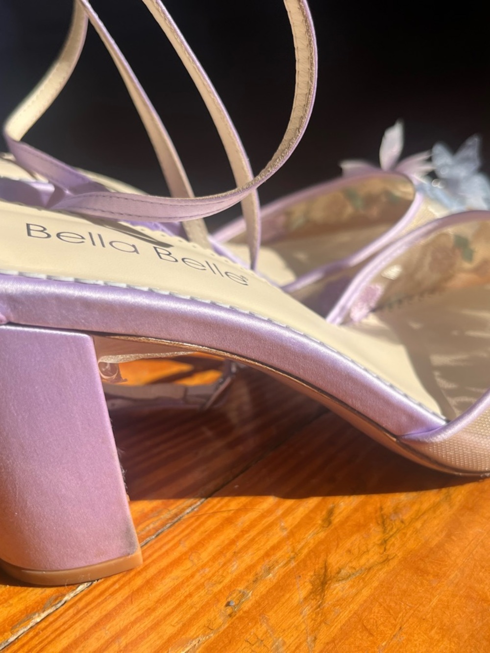 Bella Belle Lilac Ankle-Strap Block Heels with Butterfly Appliqué - Picture 6 of 17